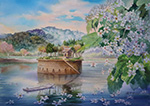 A Temple of the Earth God On A Lake With Tung Blossoms_painted by Lai Ying-Tse